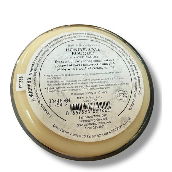 Bath & Body Works Honeysuckle Bouquet 3 Wick Candle 14.5 oz Hostess Gift Decor - Picture 6 of 8